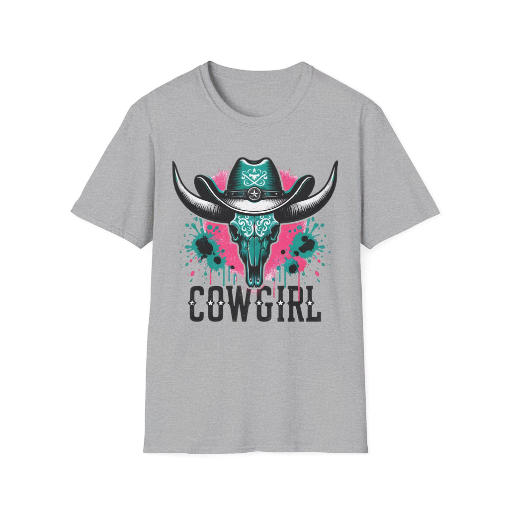Cowgirl Skull Tee — Turquoise Western Steer Skull Graphic T-Shirt
