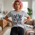 Cowgirl Skull Tee — Turquoise Western Steer Skull Graphic T-Shirt