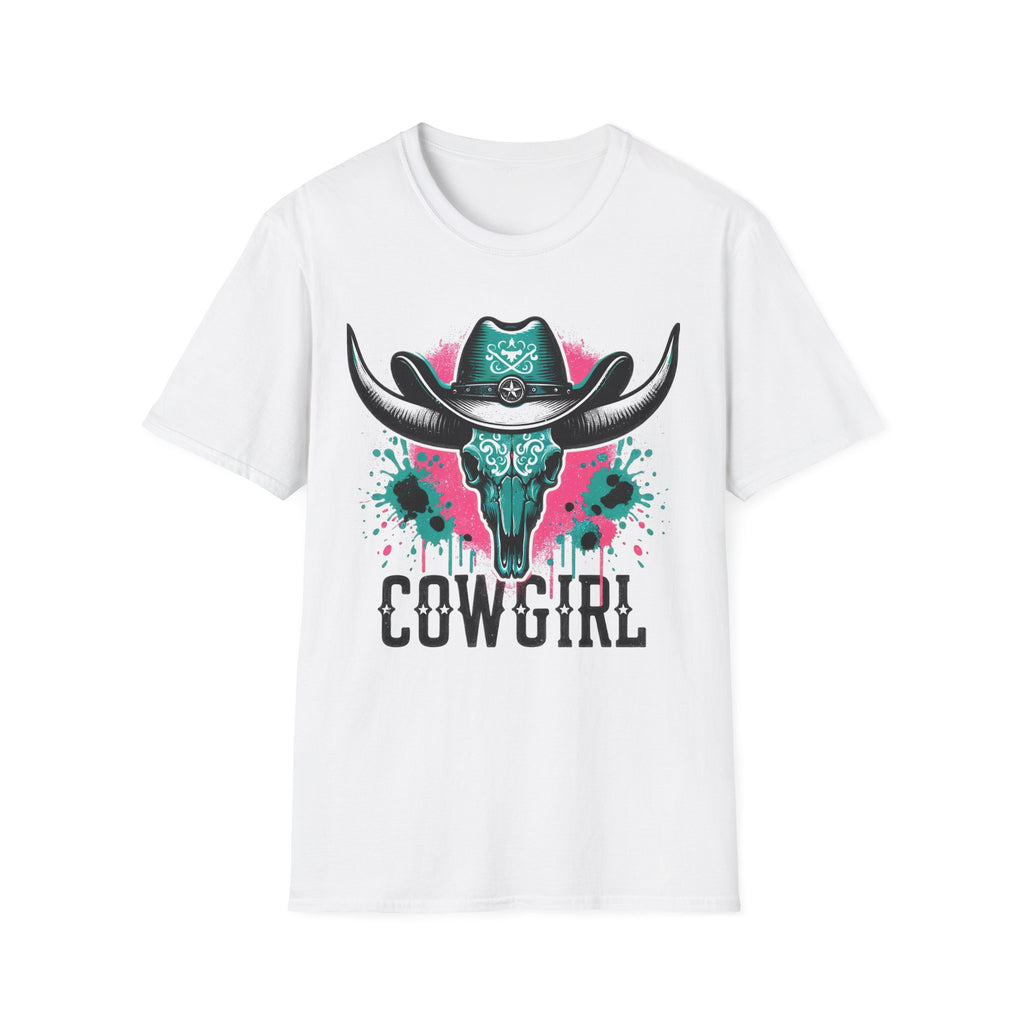 Cowgirl Skull Tee — Turquoise Western Steer Skull Graphic T-Shirt